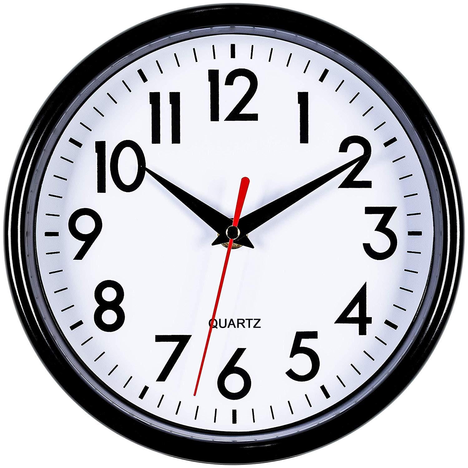 Bernhard Products Black Wall Clock 8" Silent NonTicking Quality Quartz Battery Operated Small