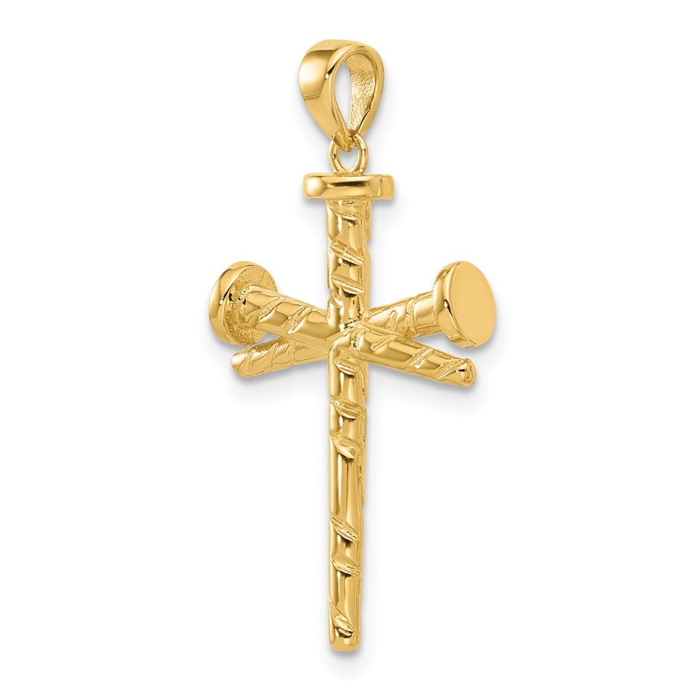 Diamond2Deal 14k Yellow Gold Polished and Textured Nails Cross Pendant for Women (L- 1.26 inch, W- 0.67 inch)