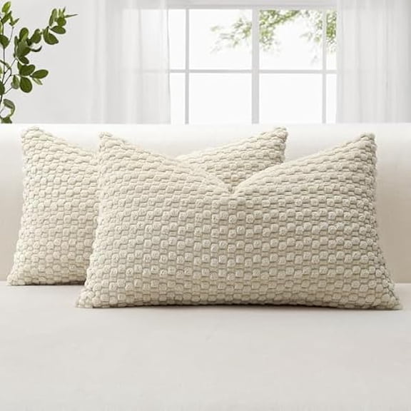 Eryueer Corduroy Soft Decorative Cushion Covers 30x50 cm Set of 2 Decorative Throw Pillow Covers with 3D Bubble Texture Pillowcase for Couch Sofa Bedroom Soft Cushion Case for Home Decor (Beige)