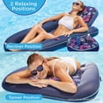 thumbnail image 2 of Oversized Ultimate Pool Lounger, Inflatable Pool Float with UPF 50 Sunshade Canopy, Heavy Duty, X-Large, Navy/Aqua/White Stripe, 2 of 12
