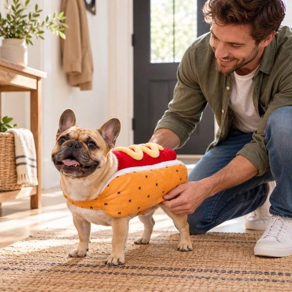 Hot Dog Pet Costume, Fun Food Halloween Dog Cosplay, Christmas Costumes for Small Dogs, Puppies & Cats for Halloween Party Cosplay