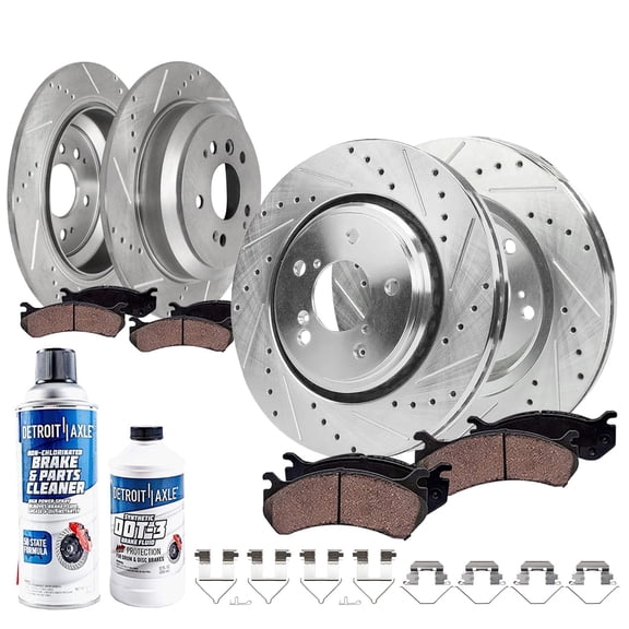 Detroit Axle - Brake Kit for 2019-2025 Honda Passport Drilled and Slotted Disc Brake Rotors Ceramic Brakes Pads with Hardware Replacement: 12.60" inch Front and 12.95" inch Rear Rotor