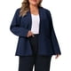 thumbnail image 1 of Blazer sin cuello de mujer Agnes Orinda en tallas grandes, con botones, manga larga, casual de negocios, con bolsillos, 2X azul marino, 1 of 6