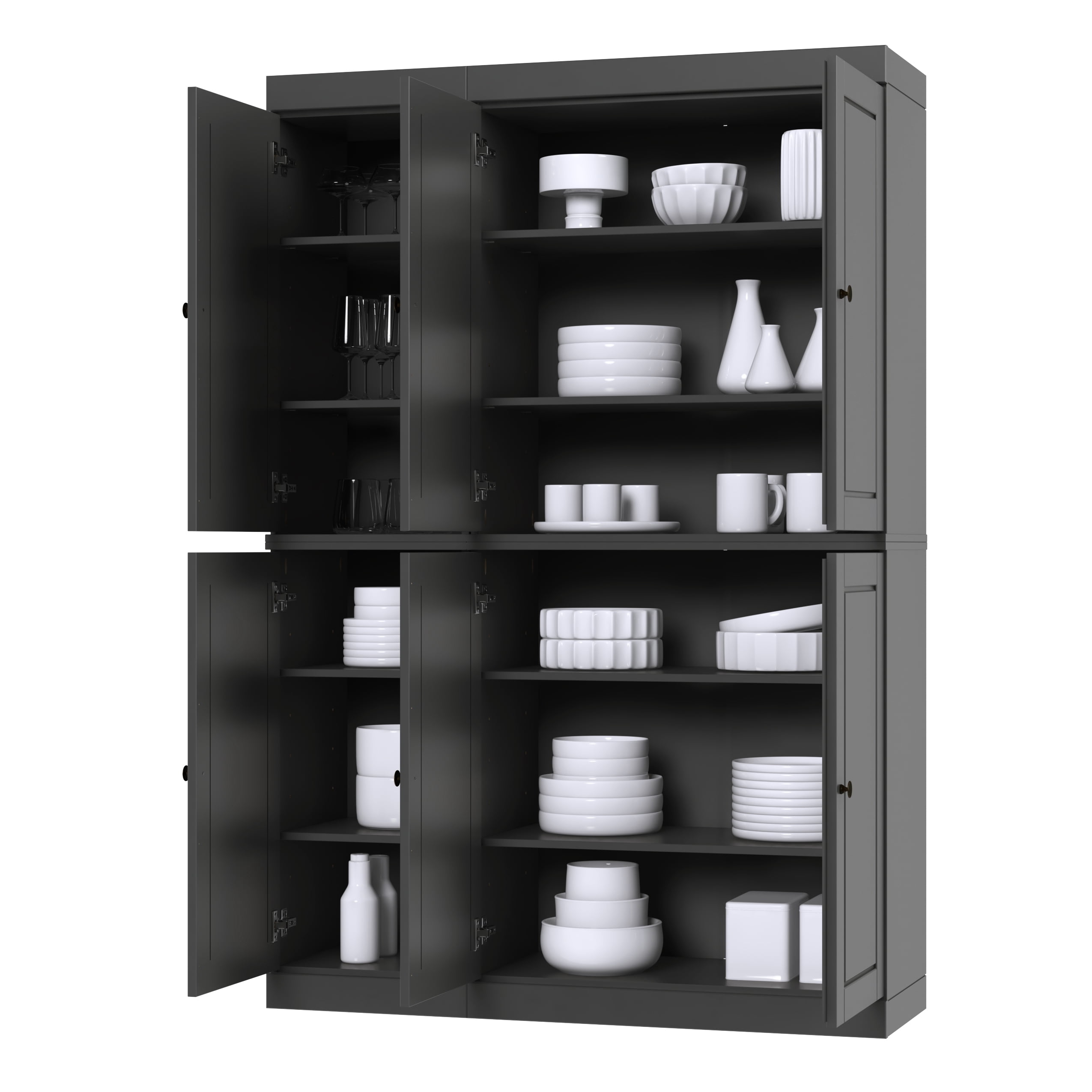 Palace Imports 100% Solid Wood Kitchen Pantry Storage Cabinet with Doors and Adjustable Shelves, 6-Door, Gray