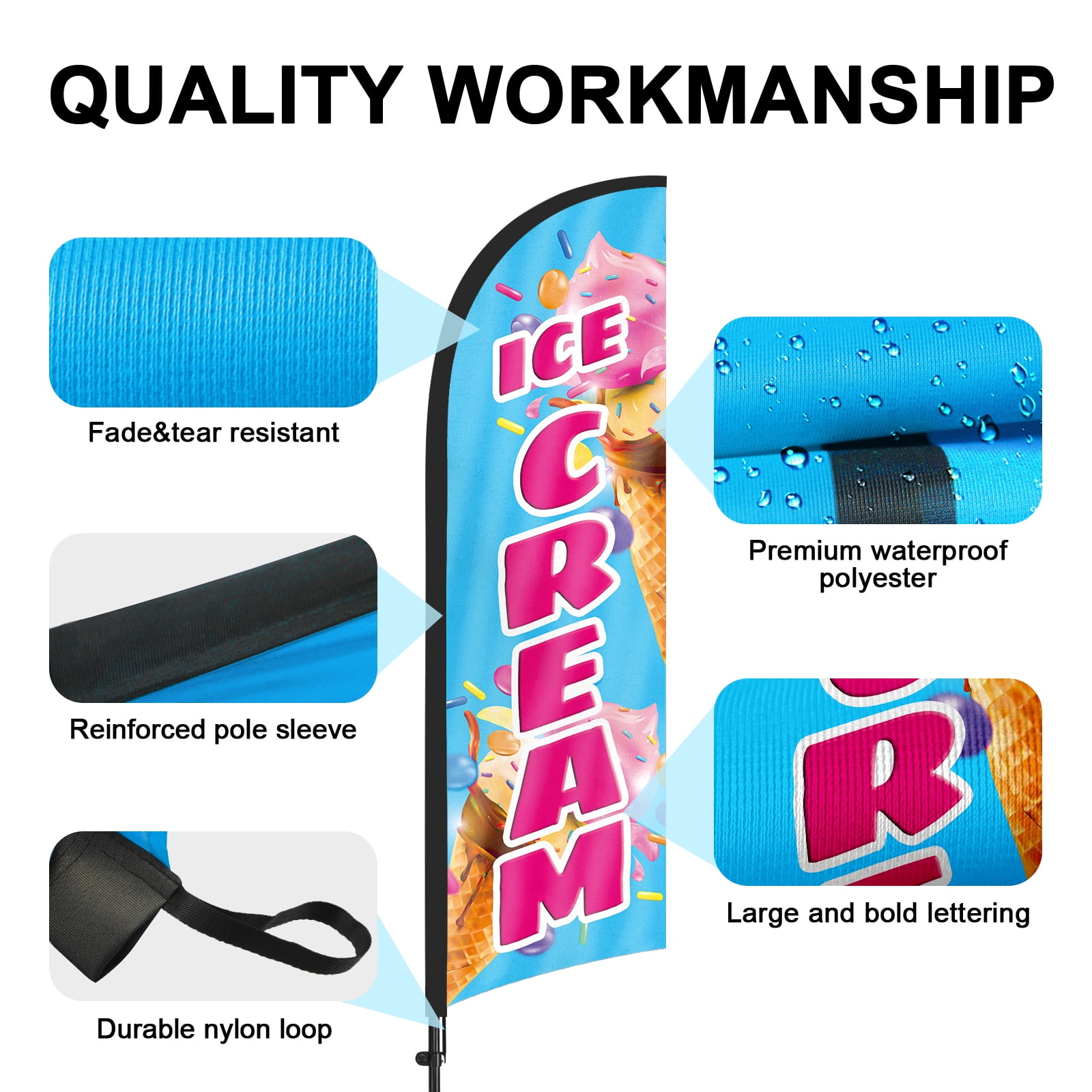 Qsum 7' Ice Cream Decoration Display Outdoor Flag, Weatherproof