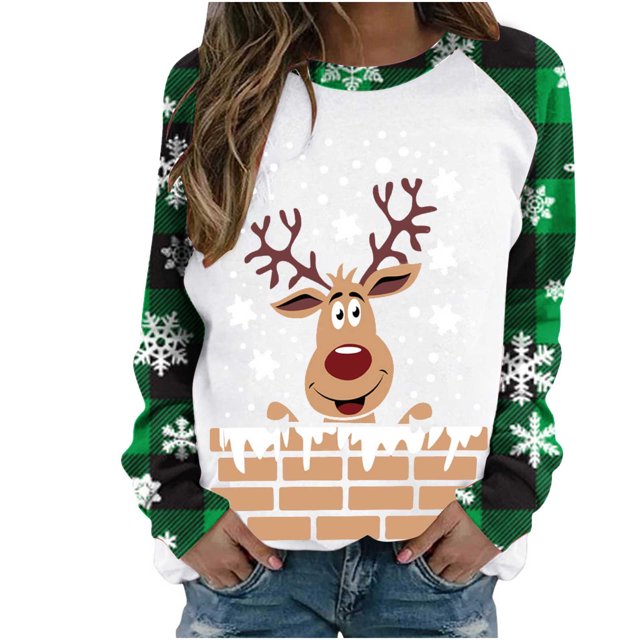 Sudadera de Cuello Redondo de Navidad Para Mujer Moda Casual Manga Larga Estampado Tops Blusa Odeerbi ODB196823