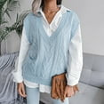 thumbnail image 2 of RMGVDSD Womens Sweater Vest Casual Solid Color V Neck Knit Sweater Vest Cable Knitted Sleeveless Knitwear Vest Fall Classic Soft Sweaters /Blue, 2 of 9