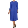 thumbnail image 3 of Women's Plus Size Casual 3/4 Sleeves Basic A-Line Pleated Solid Midi Dress, 3 of 3