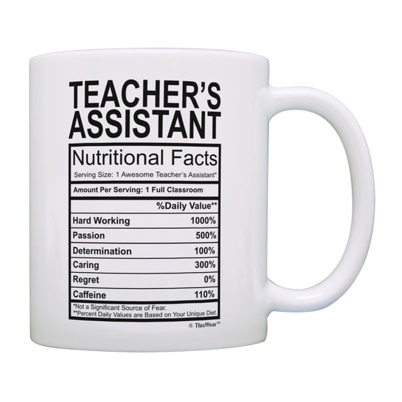 ThisWear Best Teacher Gift Teacher's Assistant Nutritional Facts Gift for Teachers Appreciation Gift for Women Coffee Mug