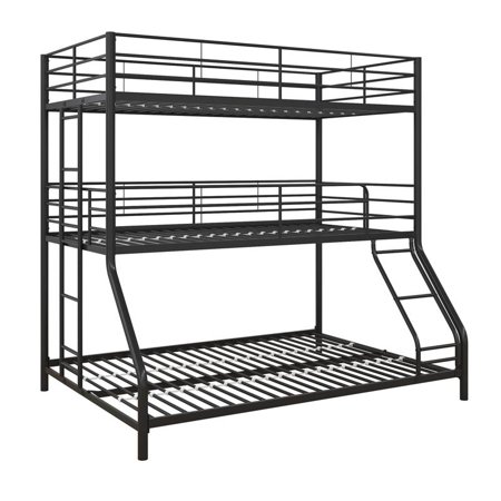 Pemberly Row Metal Triple Bunk Bed Bed for Kids Twin/Twin/Full in Black