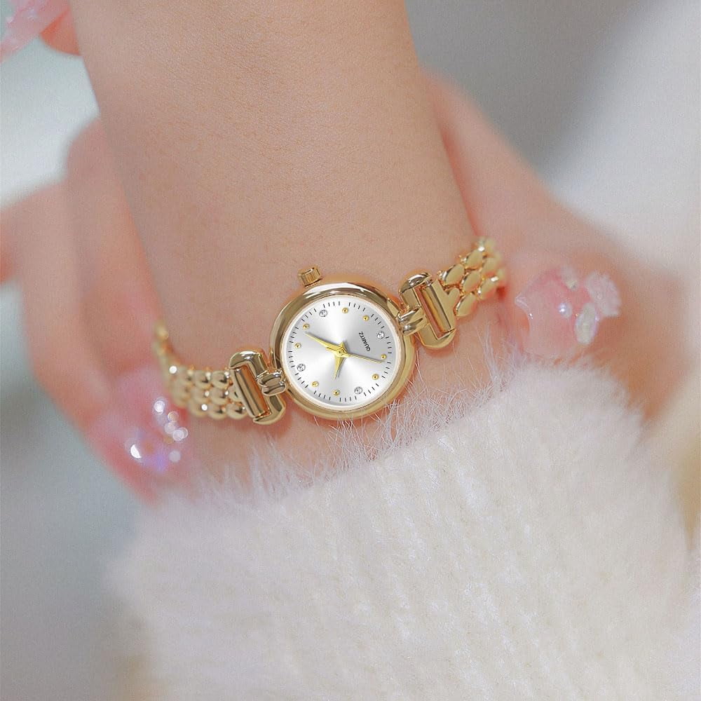 Petite Womens Round Simple Wrist Watch Fashion Dress Diamond Female Watches for Ladies Analog Quartz Stainless Steel Waterproof Watch