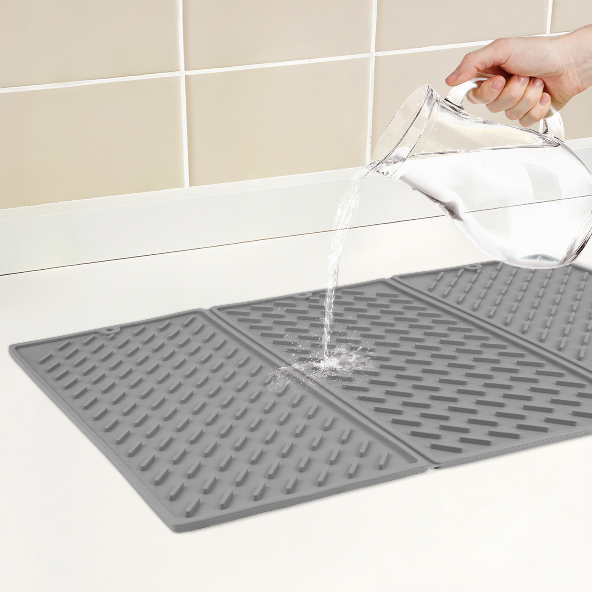 Unique Bargains Heat Resistant Silicone Fits Under Dish Rack Dish Drying Mat Gray