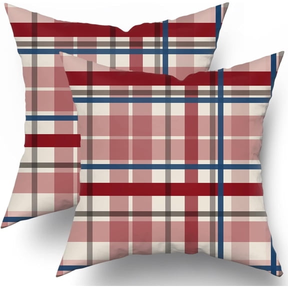 4th of July Pillow Covers 20x20 Set of 2 Red Blue Grey Gray Buffalo Plaid Holiday Decorative Throw Pillows Patriotic Decorations Pillowcase Cotton Square Cushion Cover Decor for Home Couch Bed Soft