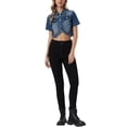 thumbnail image 2 of INSPIRE CHIC Women's Turndown Collar Short Sleeve Washed Denim Cropped Jean Jacket Vintage Blue S, 2 of 6