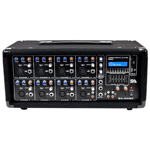 Seismic Audio 400W Powered PA Head Audio 8-Channel Mixer with Bluetooth Remote and Effects