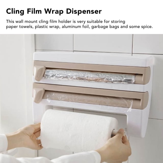 Cling Film Wrap Dispenser, Multifunctional Wall Mount Fixation Cling Film Cutter With Screw For Kitchen