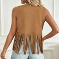 thumbnail image 2 of Morttic Women's Summer Solid Color Tassel Hem Sleeveless Vest – Casual Buttonless Jacket with Hollow-Out Design Brown，S, 2 of 3