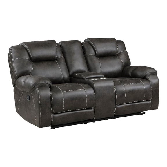 Lily 75 Inch Double Manual Recliner Loveseat- Cupholders- Brown Microfiber