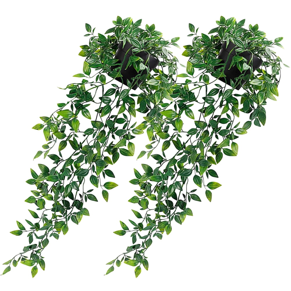 Fake Hanging Plants in Pots Artificial mandala Ivy Vine Leaves for Home Kitchen Garden Office Wall Mounted Shelf Decor 2 Pack Looks Full 2.13 Feet Long Green