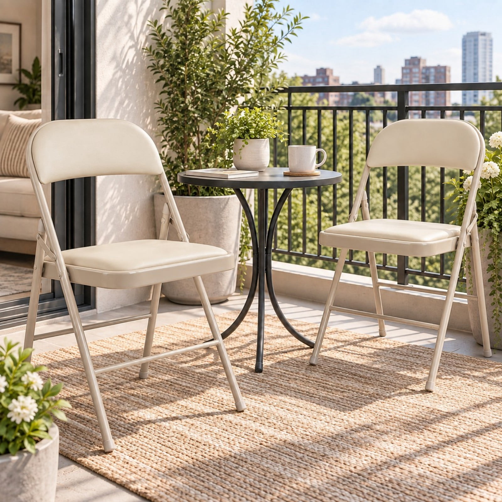 Telyra 2 Pack Folding Chairs Leather Padded Seat and Backrest Foldable Metal Chairs for Indoor Outdoor Use,khaki