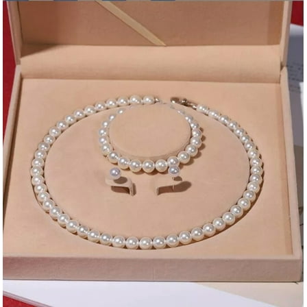 K-KED 7-8mm Real Natural Freshwater Pearl Necklace Bracelet Earrings Delicate Jewelry Set