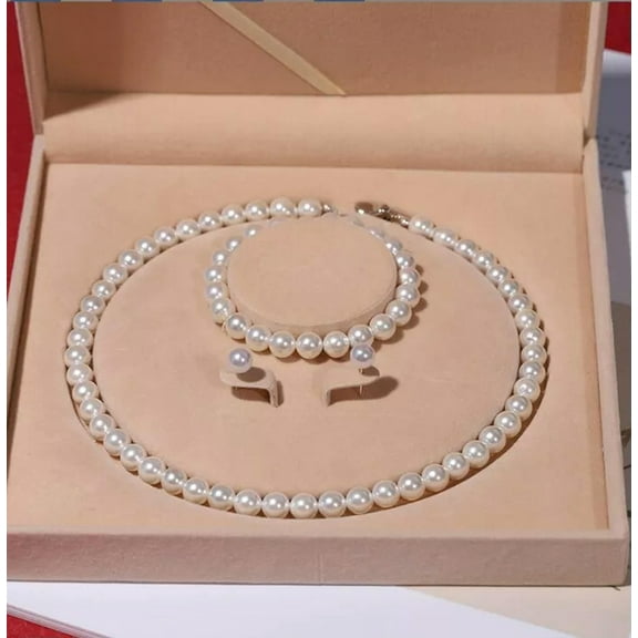 K-KED 7-8mm Real Natural Freshwater Pearl Necklace Bracelet Earrings Delicate Jewelry Set