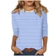 thumbnail image 1 of Camisetas de Manga Corta para las Mujeres a Rayas Impresas de Tres Cuartos de Manga, Cuello Redondo Casual Top, 1 of 5