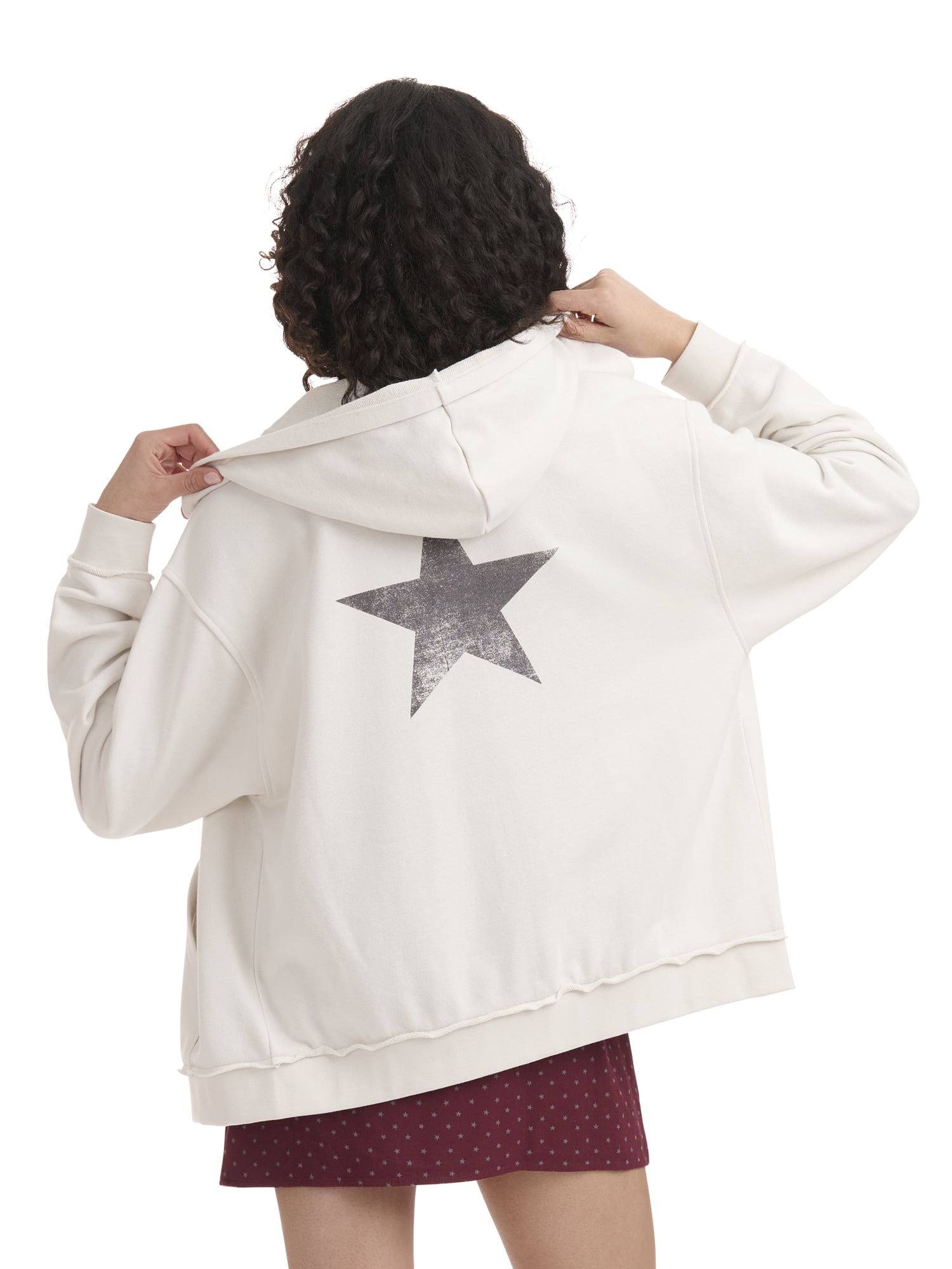 Mills by Millie Bobby Brown Women's Mineral Washed Oversized Zip-Up Hoodie Sweatshirt, Sizes XXS- XXL
