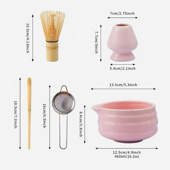 XINGXIANG Cute Pink Matcha Whisk Set 5-Piece,Matcha Sifter with Bowl, Bamboo Whisk & Holder, Strainer, Scoop, Chasen Chawan for Matcha Tea Powder Starter Kit, Traditional Ceramic Tools
