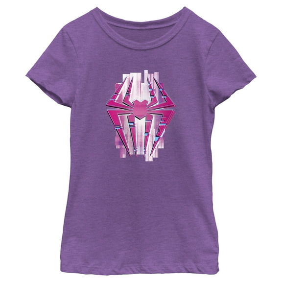 Girl's Spider-Man: Across the Spider-Verse Pink Glitch Spider Logo  Graphic Tee Purple Berry Medium