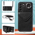 thumbnail image 2 of for Samsung Galaxy S22 PU Leather Back + TPU Frame Rugged Case, Classic 360 Rotating Ring Kickstand Card Slots Shoulder Strap Drop Protective Slim Fit Shockproof Phone Case Cover, Black, 2 of 12