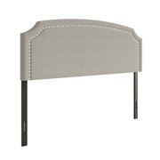 Home Design Cora Upholstered Full Headboard with Nailhead Trim and Adjustable Height, Warm Gray, Easy assembly