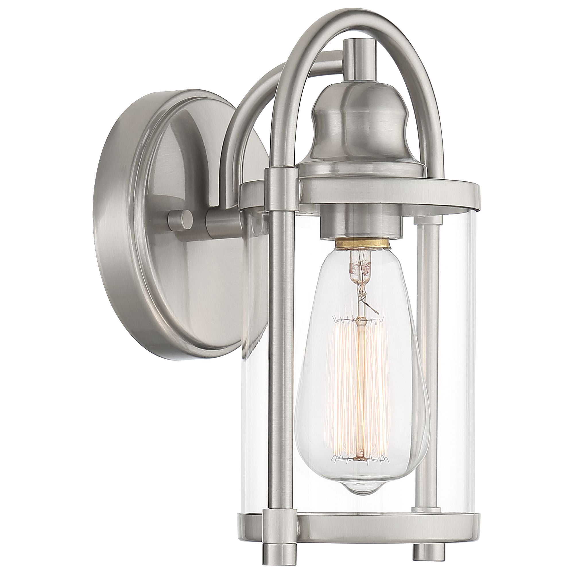 John Timberland Rustic Farmhouse Outdoor Wall Light Fixtures Set of 2 Brushed Nickel 10 1/4" Clear Glass for Exterior Barn Deck House Porch Yard Patio