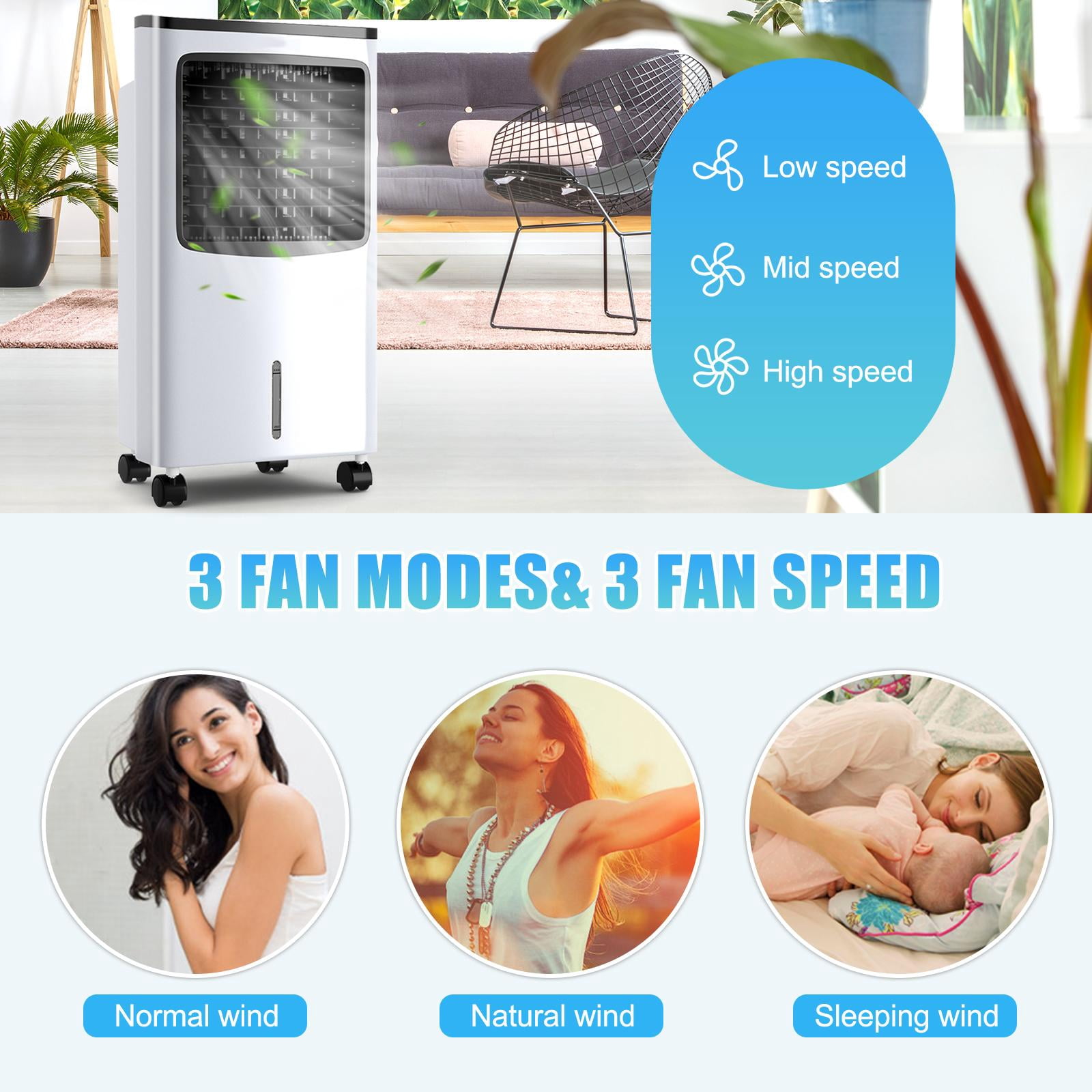 Giantex Portable Air Cooler, Electric Air Cooling Machine w/3 Modes, 3 Speeds and Timer Function, Cooling Fan, Idea for Home Office