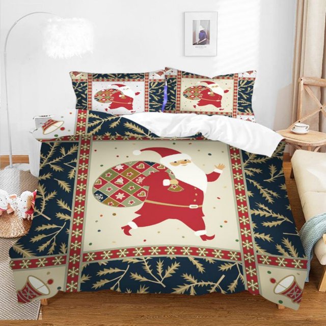 Christmas Santa Claus Snowman Reindeer Print Bedding Bed Set King Queen