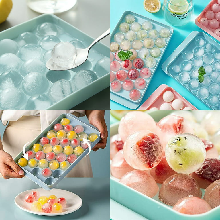 SKYCARPER Round Ice Mold,Creative Diamond Ice Cube Tray Box,DIY Ice Cream Mould with Lid,Kitchen Bar Tools for Cold Drink,2Pcs,Blue