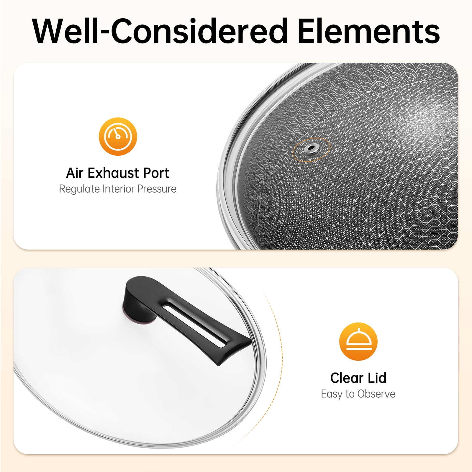 Miumaeov Double Sided Honeycomb Cooking Frying Pan Stainless Steel Non Stick w/ Glass Lid