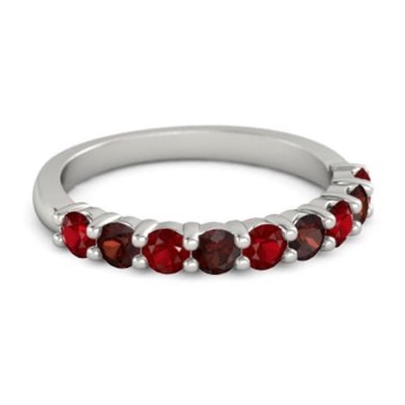 925 Sterling Silver Round 2.50 MM Ruby Garnet Half Eternity Women Wedding Ring