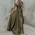 thumbnail image 2 of Odeerbi Solid Color Dress for Women 2025 Fashion Casual Solid Rhinestone One Shoulder Evening Dresses Olive Green, 2 of 6