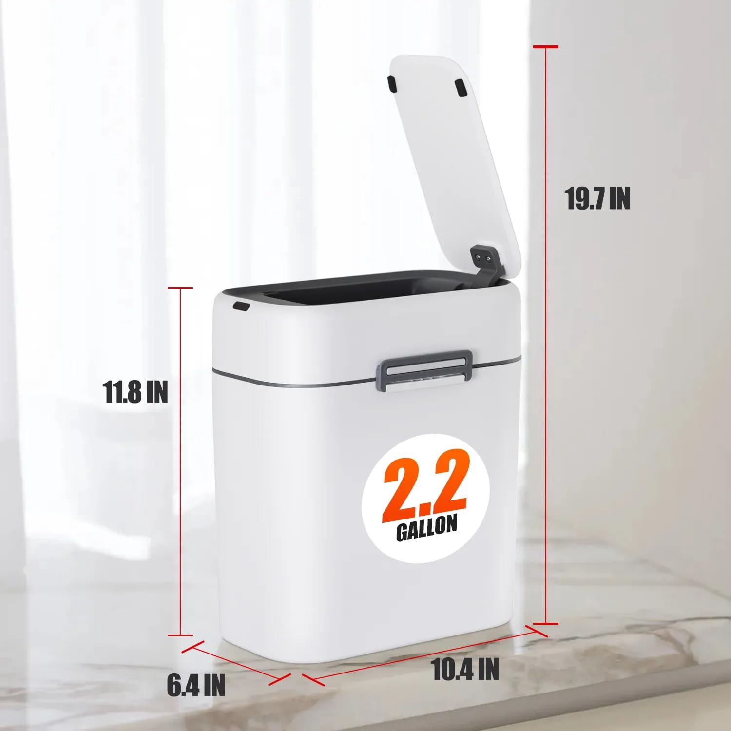 2.2 Gallon Automatic Trash Can with Lid, Touchless Bathroom Small Mini Trash Can Touchless Garbage Can Smart Motion Sensor for Office Bedroom, Kitchen, White(Pack of 2)
