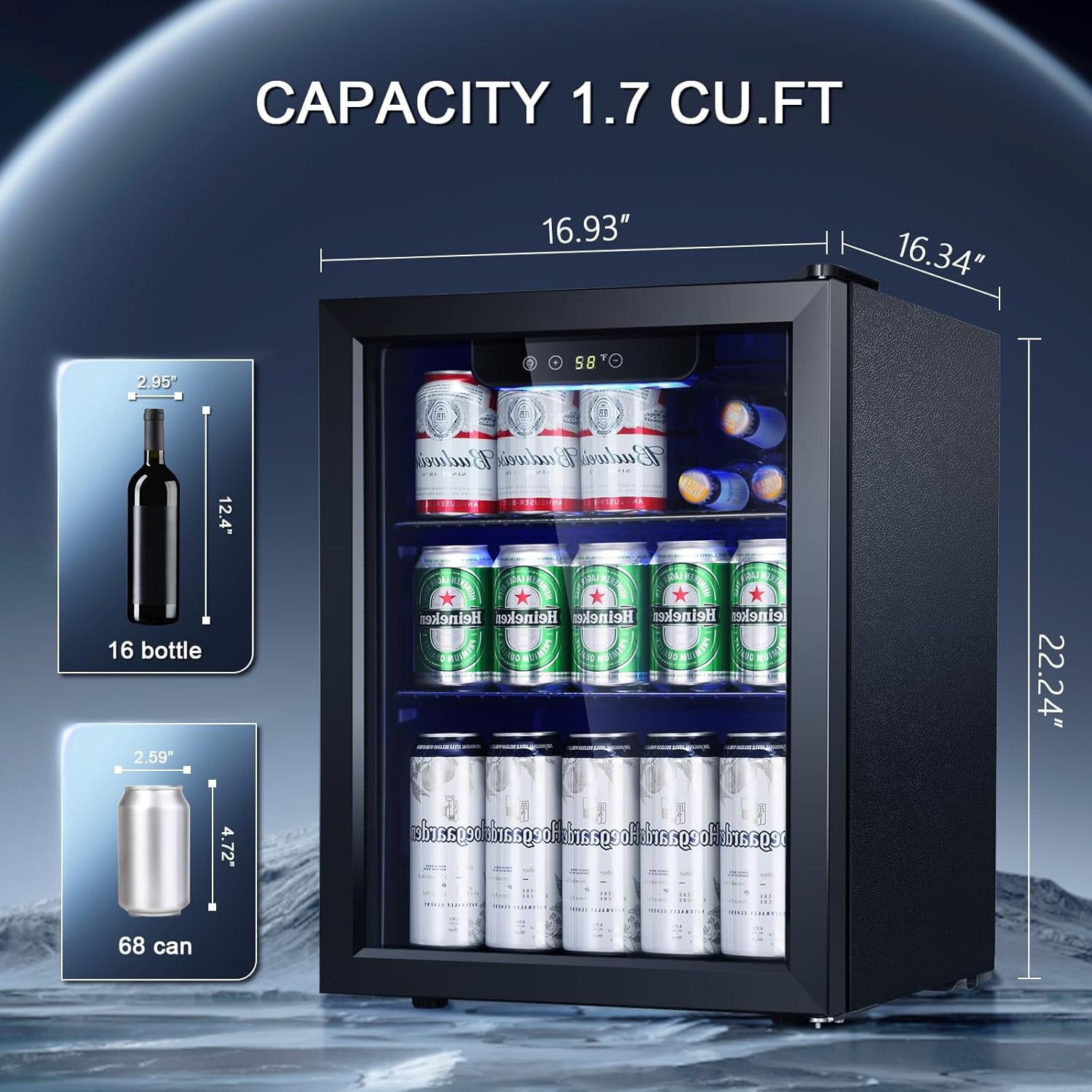 Havato 1.7 cu.ft 16 Bottle Wine Cellar, 67 Cans  beverage  Fridge w/ Glass Door & Adjustable Removable Shelves, Black