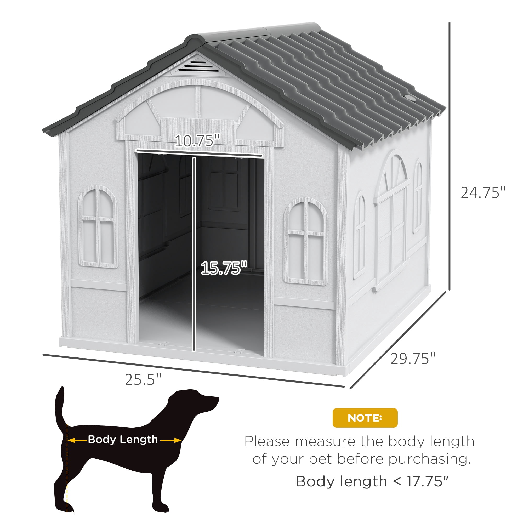 LINJH Water Resistant Plastic Dog House Puppy Shelter for Indoor Outdoor-25.5" x 29.75" x 24.75"-Gray