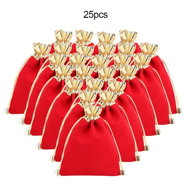 Bolsa para guardar joyas con cordón, funda cartuchera, organizador de bolsillo (rojo, 12x16cm), 25 uds.