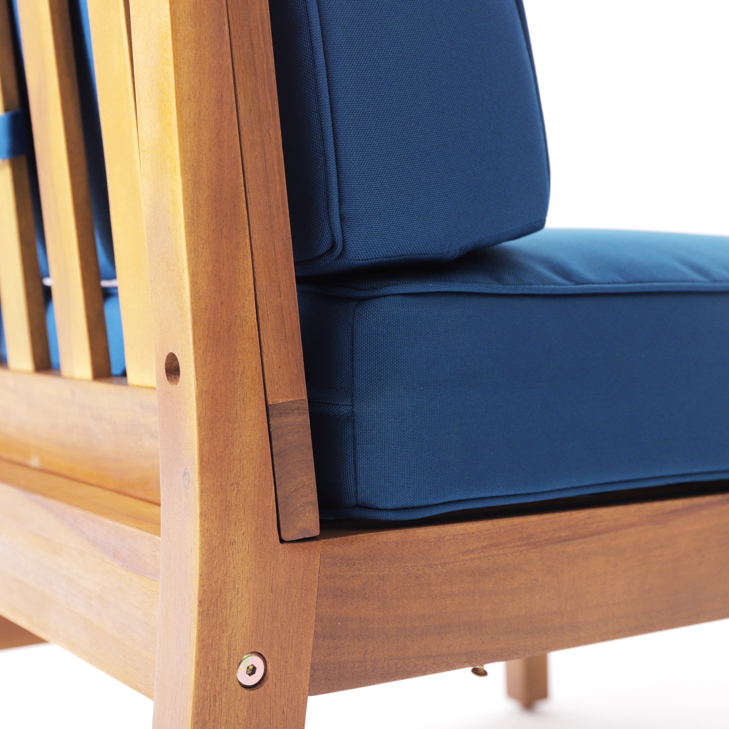 Bodhi Outdoor 3 Seater Acacia Wood Sofa and Table Set with Cushions, Teak, Blue