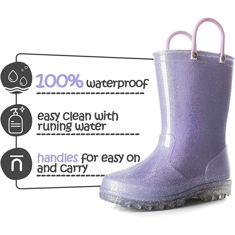 Kushyshoo Kids Light up Rain Boot Purple Glitter Little Girls