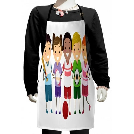 

Sports Kids Apron Children Team Playing Football Baseball Tennis Little Athletes Game Cartoon Boys Girls Apron Bib with Adjustable Ties for Cooking Baking Painting Multicolor by Ambesonne