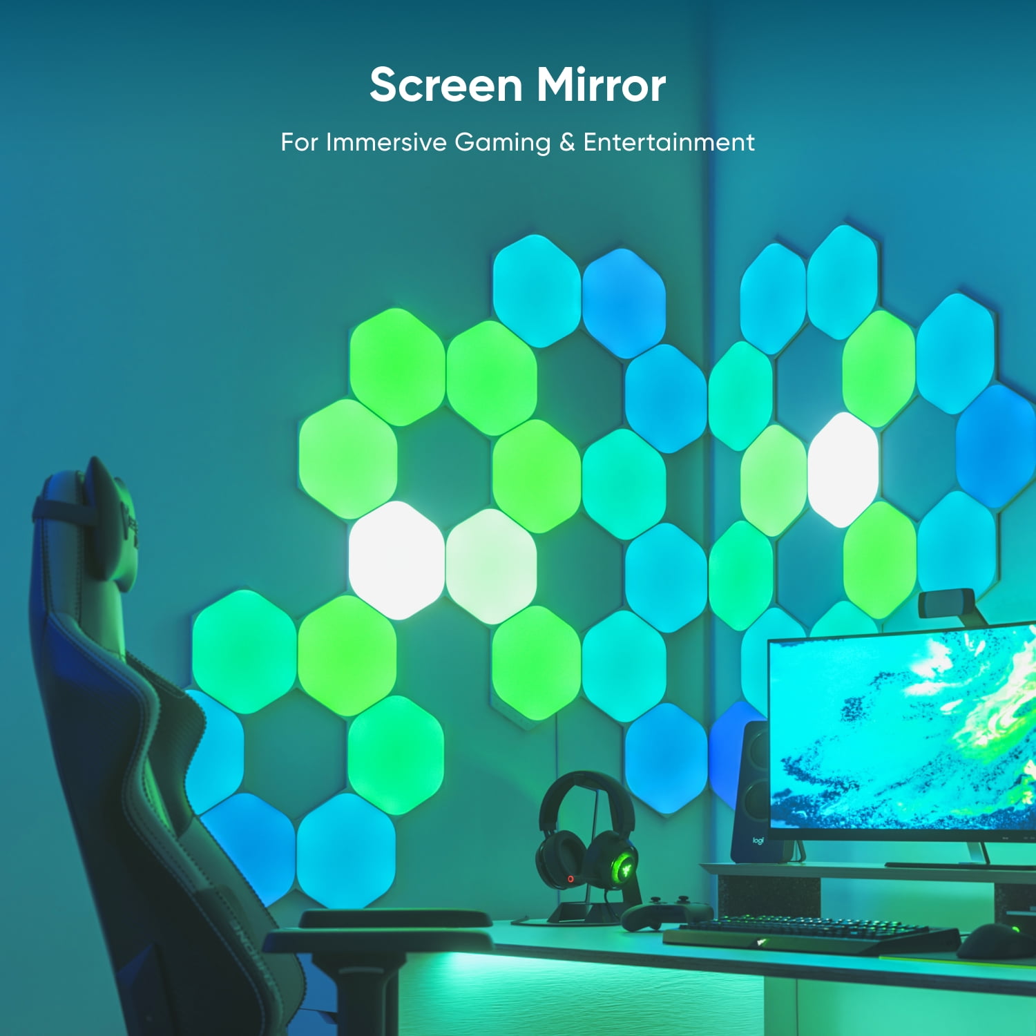Nanoleaf Shapes Hexagons Smarter Kit (5 Panels) – Modular Wall Light Panels for Indoor Use, Modern Home Decor Style