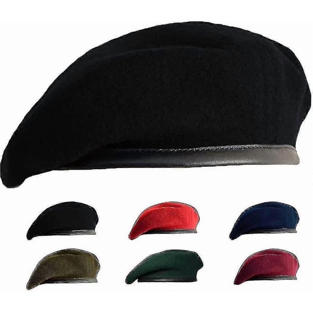 British Military Berets With Leather Sweatband, Adjustbale Army Black Wool Beret