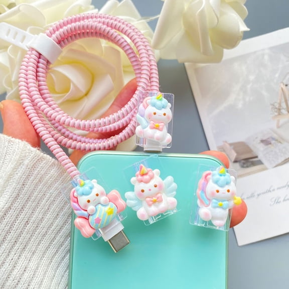 4-Pack Adorable 3D Silicone Charging Cable Protectors with Gradual Color Change Effect