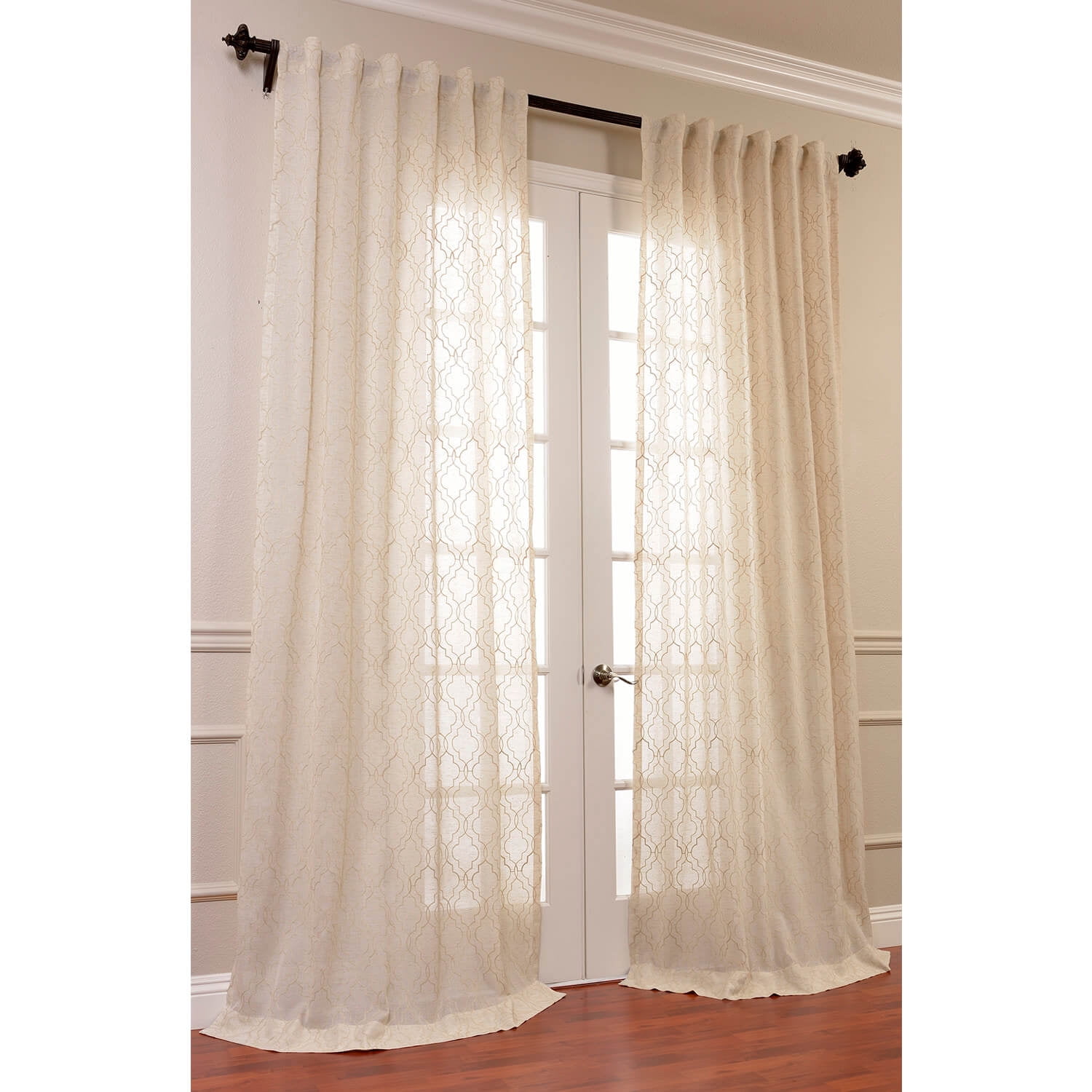 Saida Natural Embroidered Faux Linen Sheer Curtain (1 Panel), Saida Natural, 50W X 96L